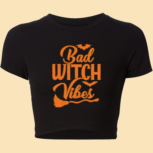 Bad Witch Vibes Fitted Short Sleeve Crop Top
