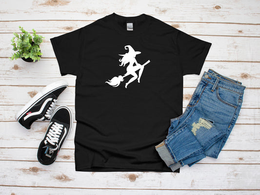 Witch On Broom T-Shirt • Unisex Gift • Graphic Shirt • Halloween Shirt • Casual Shirt • Halloween • Glow In The Dark