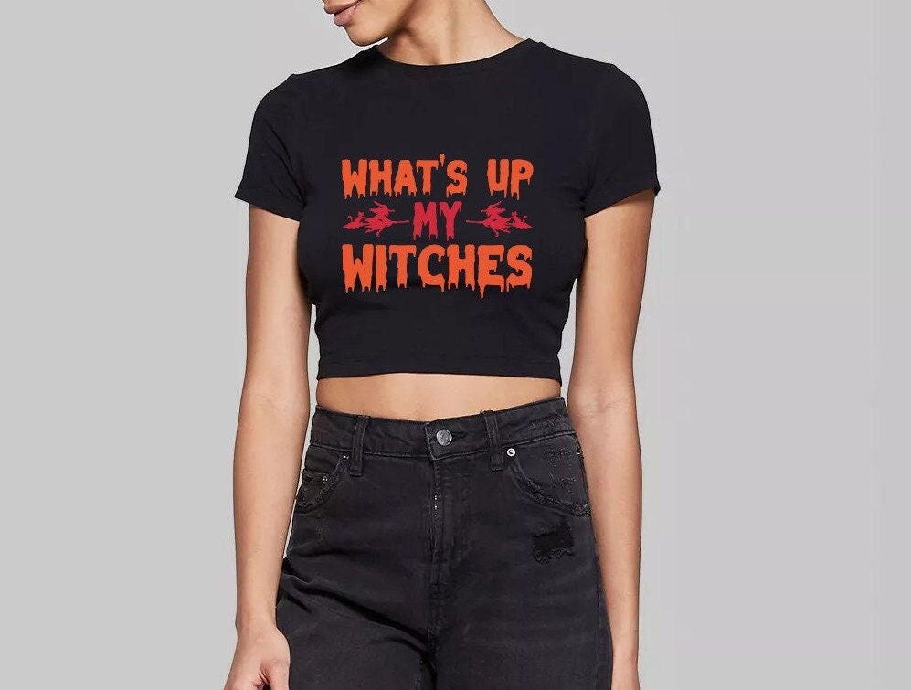 What's Up My Witches Fitted Short Sleeve Crop Top