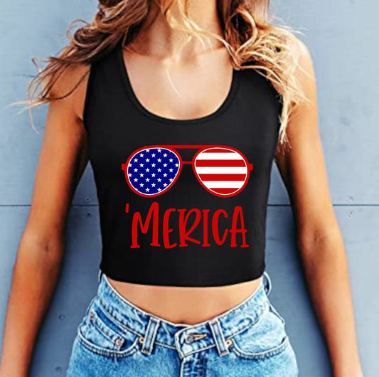 "'Merica" 4th Of July Cropped Racerback Tank Top