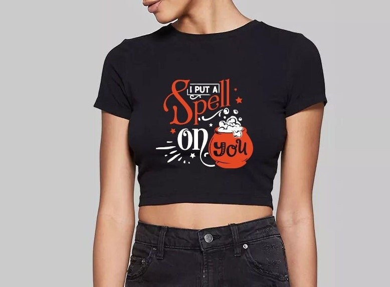 "I Put A Spell On You" Fitted Short Sleeve Crop Top