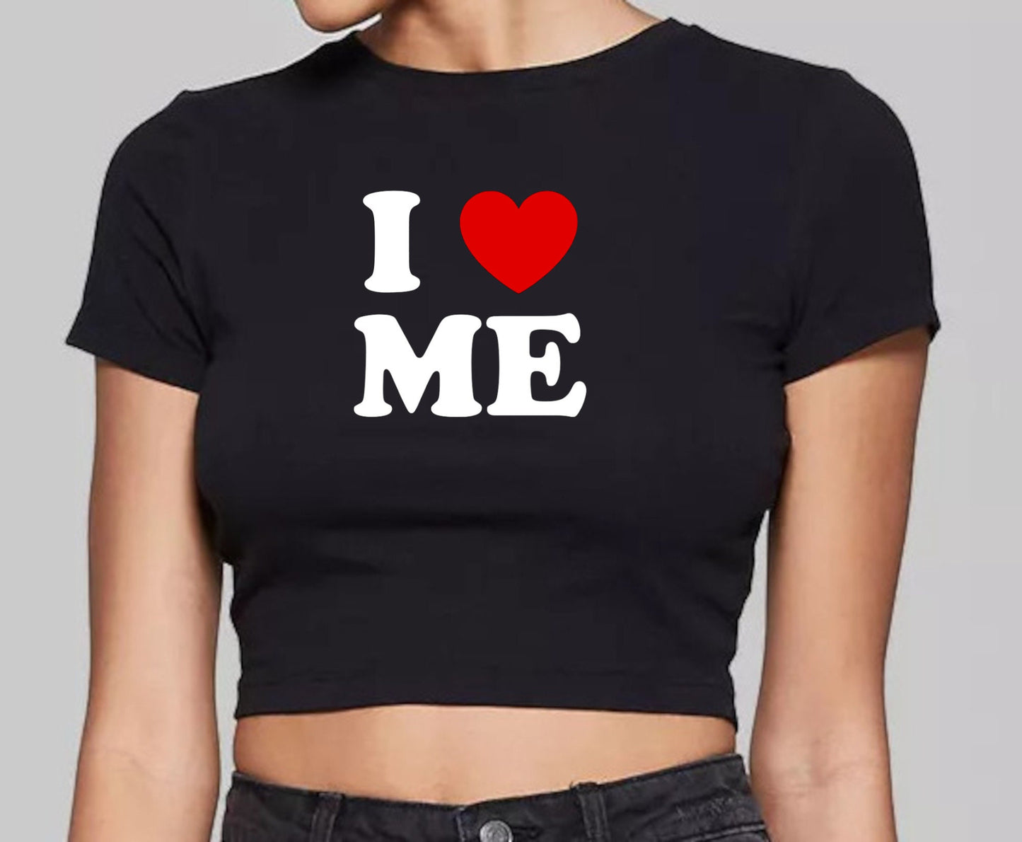 I Heart Me Fitted Short Sleeve Crop Top