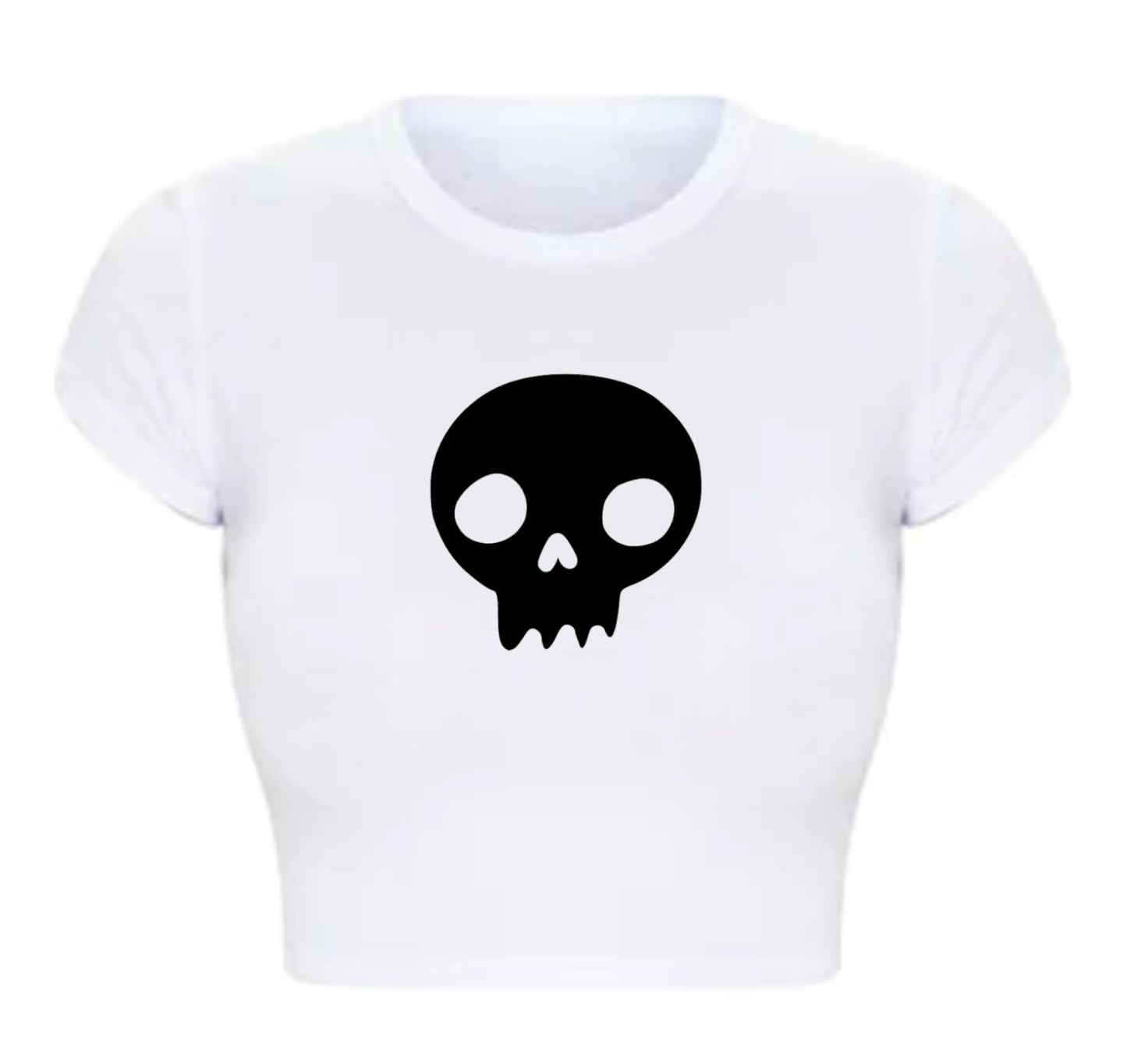 Simplistic Skull Fitted Short Sleeve Crop Top