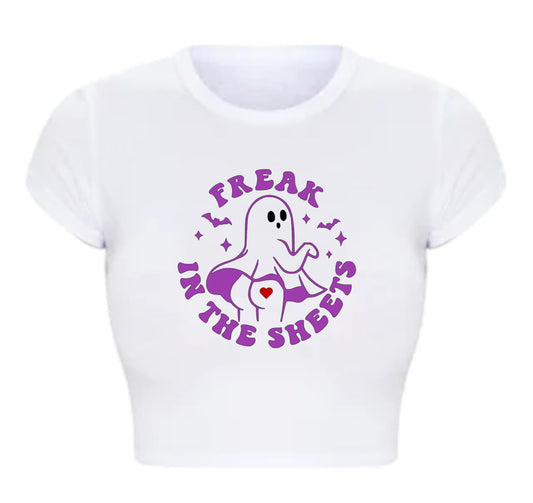 Freak In The Sheets Funny Fitted Short Sleeve Crop Top