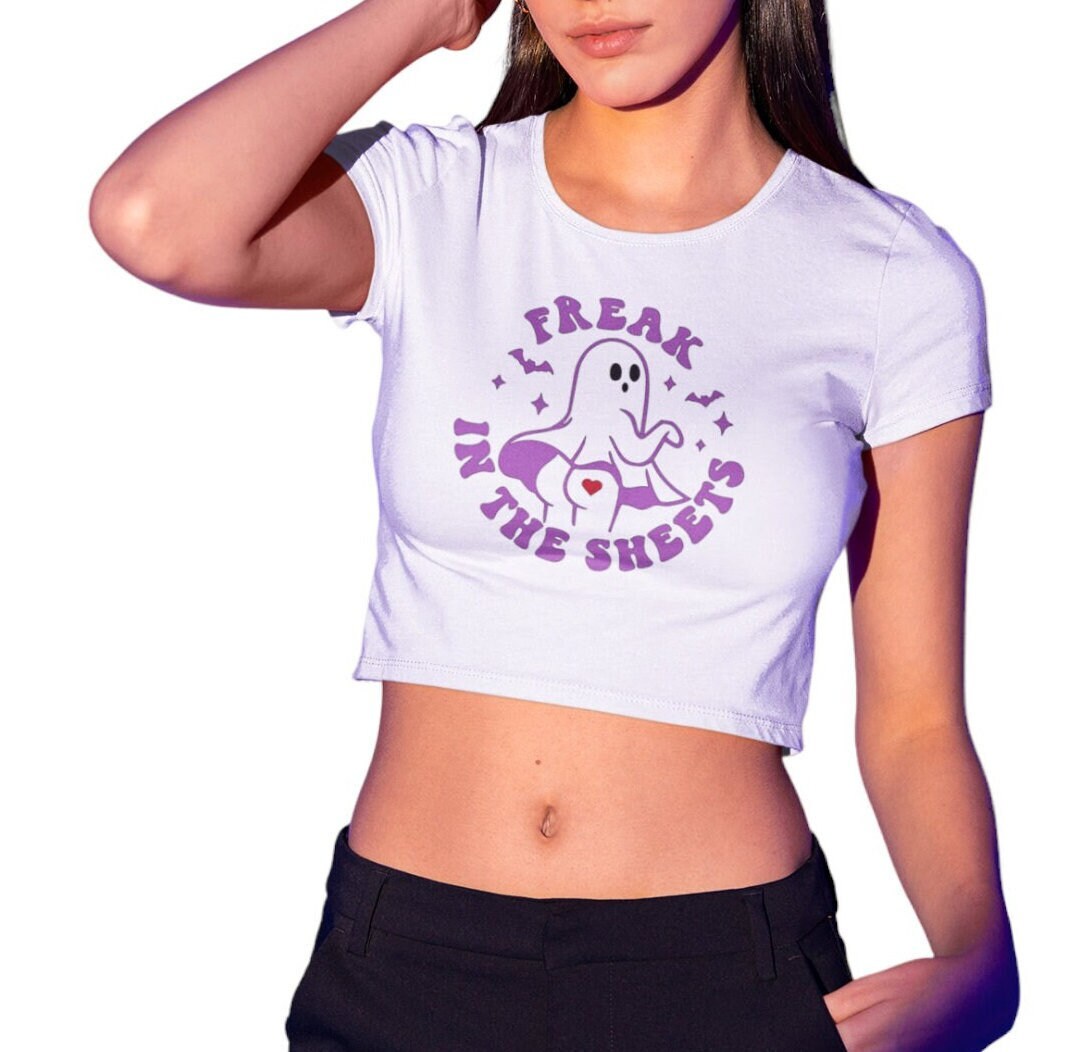 Freak In The Sheets Funny Fitted Short Sleeve Crop Top