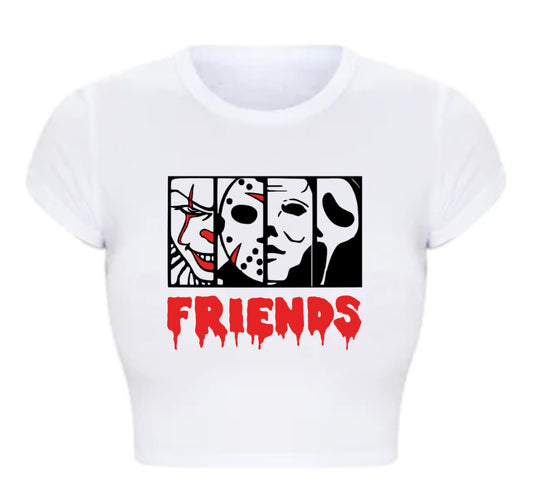Halloween Horror Friends Collection Fitted Short Sleeve Crop Top